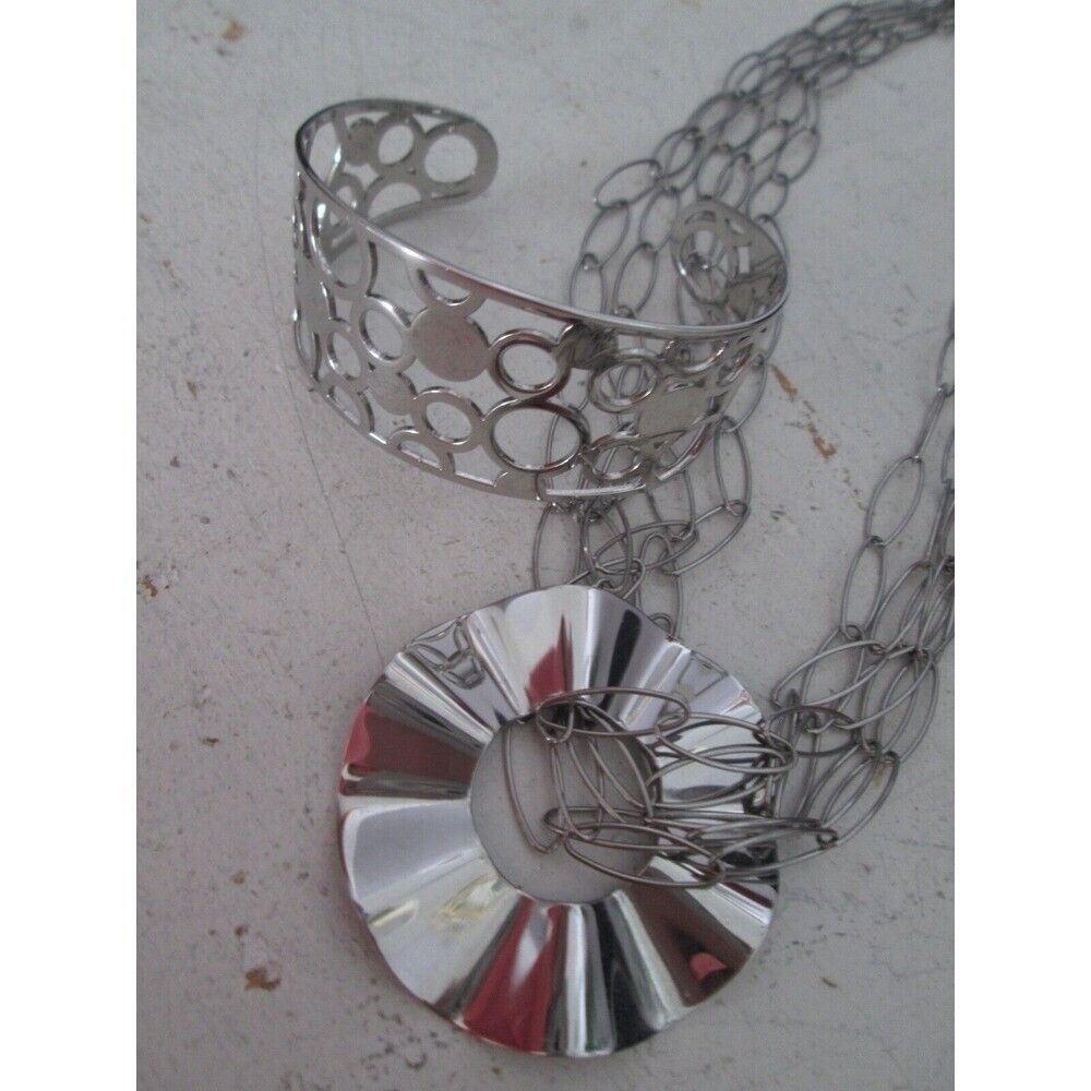 Milor Italy Stainless Steel Multi Strand Necklace 18" and‎ Cuff Circle Bracelet